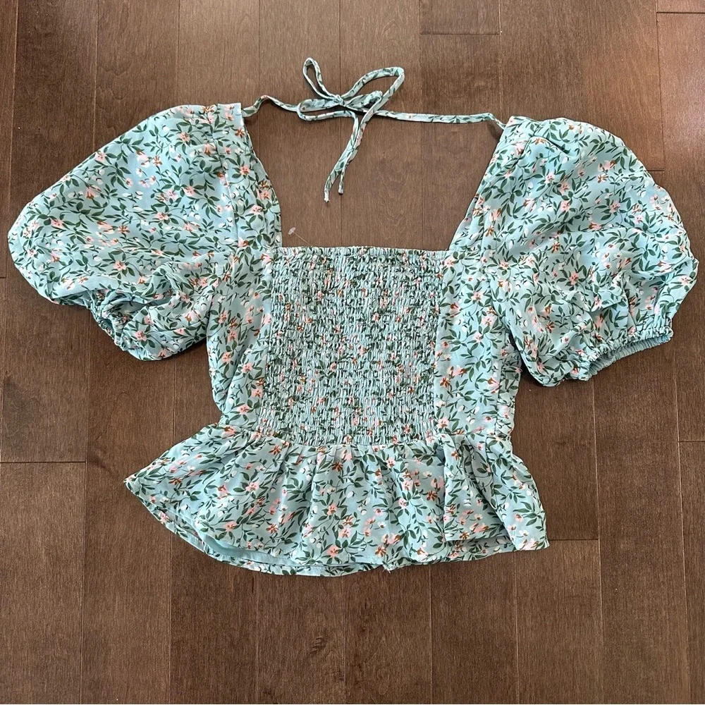NWOT Astr The Label Clairemont Floral Milkmaid Peasant Boho Top Puff Sleeve XS - Picture 7 of 9
